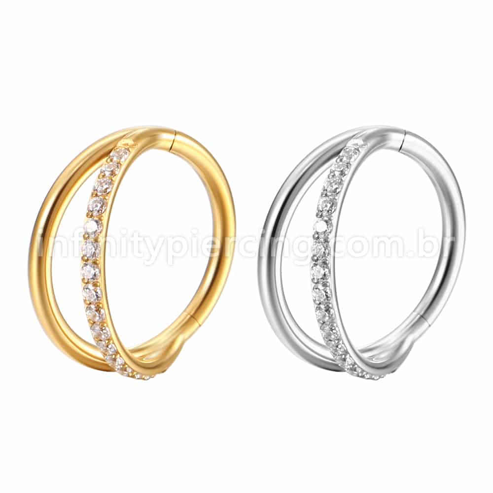 Piercing Argola Aço Cirúrgico Segmento Articulado Fileira Lisa/Zircônia
